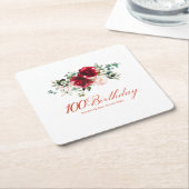 100thバースデーパーティードレッドピンクフローラカスタム スクエアペーパーコースター (アングル)