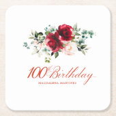 100thバースデーパーティードレッドピンクフローラカスタム スクエアペーパーコースター (正面)