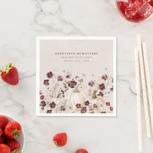 100thバースデーパーティーパンプキンワイルドフラワーカスタム スタンダードカクテルナプキン (インサイチュ)