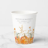 100thバースデーパーティーパンプキンワイルドフラワーカスタム 紙コップ (裏面)