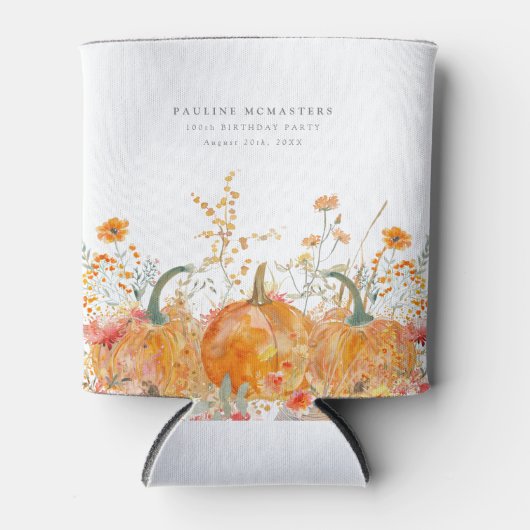 100thバースデーパーティーパンプキンワイルドフラワーカスタム 缶クーラー (正面)