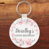 100thバースデーパーティーピンクさくらんぼブロッサムフローラ キーホルダー (正面)
