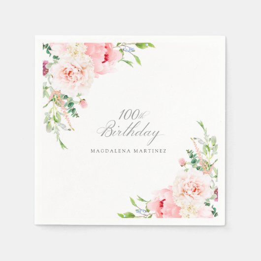 100thバースデーパーティーピンクフローラカスタムカクテル スタンダードカクテルナプキン (正面)