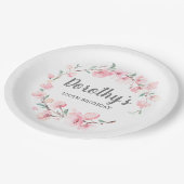 100thバースデーパーティーピンクフローラ ペーパープレート (アングル)