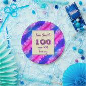 100thバースデーパーティーブライトネオンカラーストライプの ペーパープレート (パーティー)