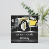 100thバースデーパーティーブラックヴィンテージカーマン 招待状 (スタンド正面)