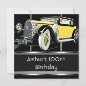 100thバースデーパーティーブラックヴィンテージカーマン 招待状 (正面)