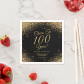 100thバースデーパーティーブラック金ゴールドグリッター名 スタンダードカクテルナプキン (インサイチュ)