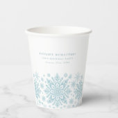 100thバースデーパーティーブルーホワイトスノーフレークカスタム 紙コップ (正面)