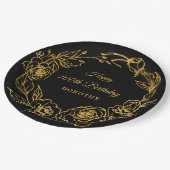 100thバースデーパーティールリュックス金ゴールドバラフローラブラック ペーパープレート (アングル)