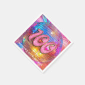 100thバースデーパーティー金ゴールドピンクグリッターディスコボール スタンダードカクテルナプキン (角)