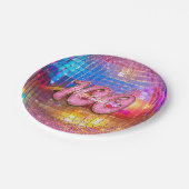 100thバースデーパーティー金ゴールドピンクグリッターディスコボール ペーパープレート (アングル)