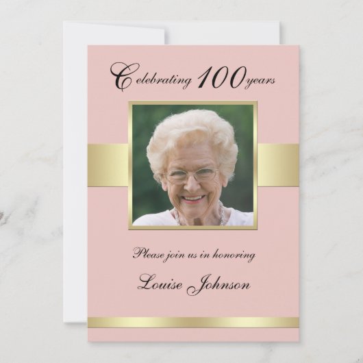 100thフォトバースデーパーティーバラ金ゴールド招待状 招待状 (正面)