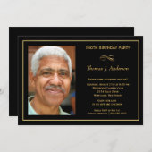 100th誕生会の人の黒および金ゴールドの写真 招待状 (正面/裏面)