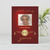 100th誕生会の写真の招待状-赤 招待状 (スタンド正面)