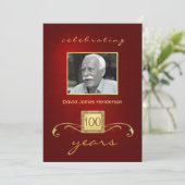 100th誕生会の写真の招待状-赤 招待状 (スタンド正面)