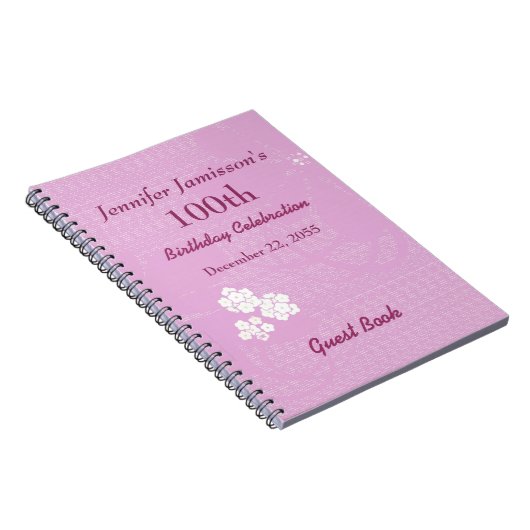 100th誕生会の来客名簿のピンク、白い花柄 ノートブック (右側)