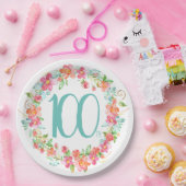 100th誕生日のかわいらしい水彩画の花のパーティー ペーパープレート (パーティー)