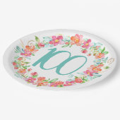 100th誕生日のかわいらしい水彩画の花のパーティー ペーパープレート (アングル)