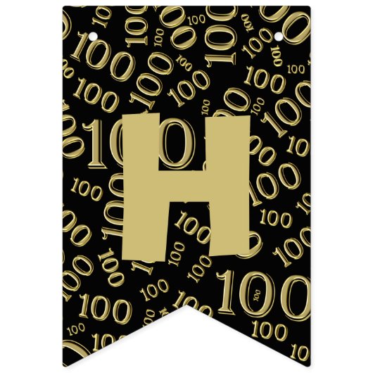 100th誕生日のハッピーバースデーのはっきりしたな金ゴールドおよび黒 バンティングフラッグ (第2の旗)