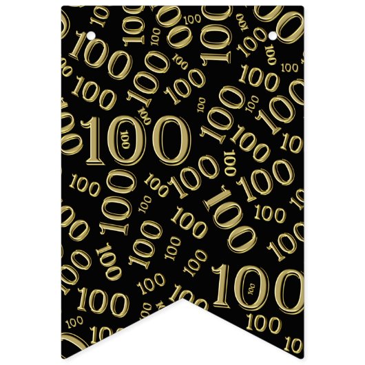 100th誕生日のハッピーバースデーのはっきりしたな金ゴールドおよび黒 バンティングフラッグ (第1の旗)