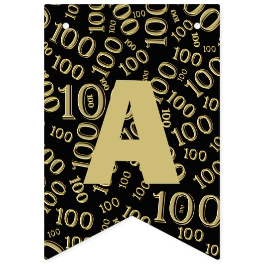 100th誕生日のハッピーバースデーのはっきりしたな金ゴールドおよび黒 バンティングフラッグ (第3の旗)