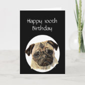 100th誕生日のユーモアペット、パグ犬の付き添い カード (正面)