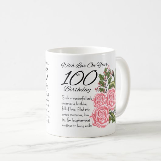 100th誕生日の白11のozのクラシックで白いマグ コーヒーマグカップ (正面右)