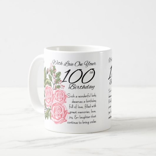 100th誕生日の白11のozのクラシックで白いマグ コーヒーマグカップ (正面左)