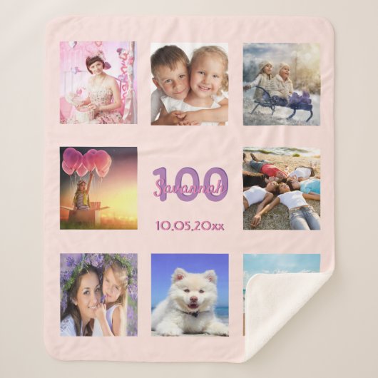 100th誕生日の背景バラ金ゴールド写真コラージュ名 シェルパブランケット (正面)