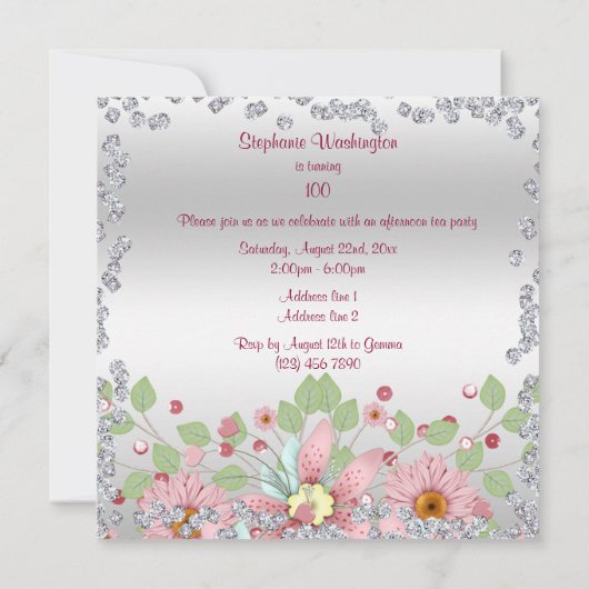 100th誕生日の花の展示及びダイヤモンド 招待状 (裏面)