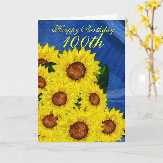 100th誕生日の花の挨拶状のヒマワリ カード (黄色い花)