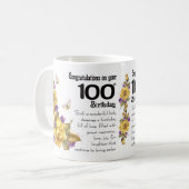 100th誕生日の黄色バラおよび蝶ギフトのマグ、 コーヒーマグカップ (正面左)