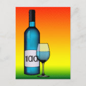 100th誕生日ハーフトーンワインボトル&グラス ポストカード (正面)