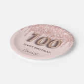100th誕生日バラ金ゴールドグリッターピンクバルーンシック ペーパープレート (アングル)