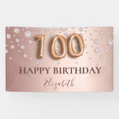 100th誕生日バラ金ゴールドダイヤモンドのバルーンスクリプト 横断幕 (横)