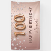 100th誕生日バラ金ゴールドダイヤモンドのバルーンスクリプト 横断幕 (縦)