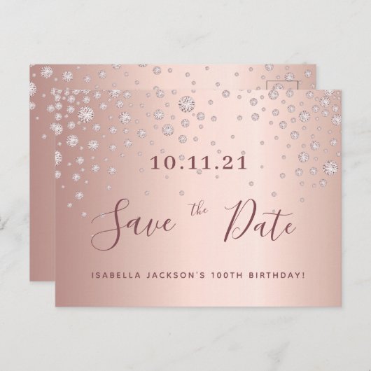 100th誕生日バラ金ゴールドダイヤモンドは日付を保存 ポストカード (正面/裏面)