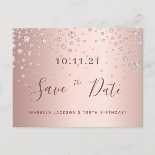 100th誕生日バラ金ゴールドダイヤモンドは日付を保存 ポストカード (正面)