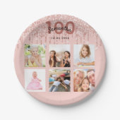 100th誕生日バラ金ゴールド赤面グリッター写真 ペーパープレート (正面)