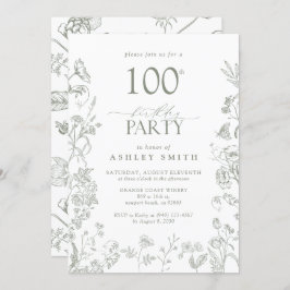 100th誕生日パーティセージグリーンビクトリアンフローラ 招待状