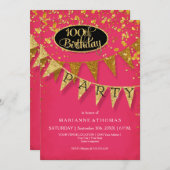 100th誕生日パーティペナントバナー紙吹雪 招待状 (正面/裏面)