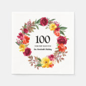 100th誕生日パーティレッドオレンジイエロー秋フローラ スタンダードカクテルナプキン (正面)