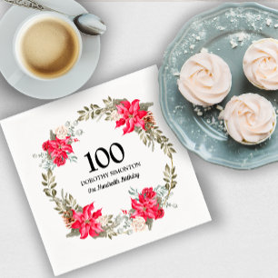 100th誕生日パーティレッドフローラポインセチアリース スタンダードカクテルナプキン