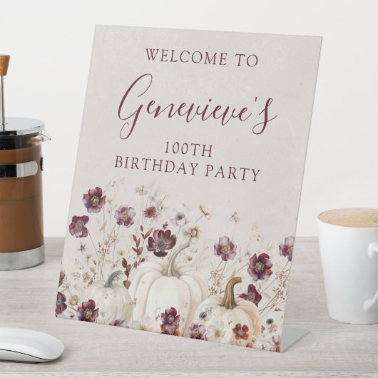 100th誕生日パーティーかぼちゃワイルドフラワーへようこそ 台座サイン (インサイチュ)