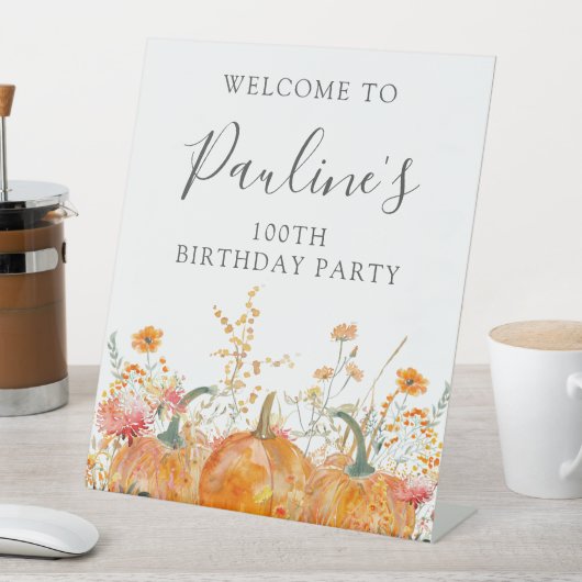 100th誕生日パーティーかぼちゃワイルドフラワーへようこそ 台座サイン (インサイチュ)