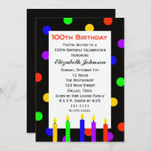100th誕生日パーティーの招待キャンドル&ドット 招待状 (正面/裏面)