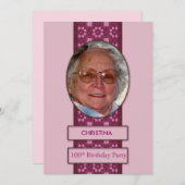 100th誕生日パーティーの招待写真と名前 招待状 (正面/裏面)