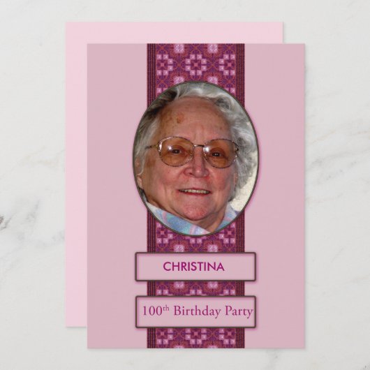 100th誕生日パーティーの招待写真と名前 招待状 (正面/裏面)