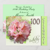 100th誕生日パーティーの招待状 – Rhododendron 招待状 (正面/裏面)